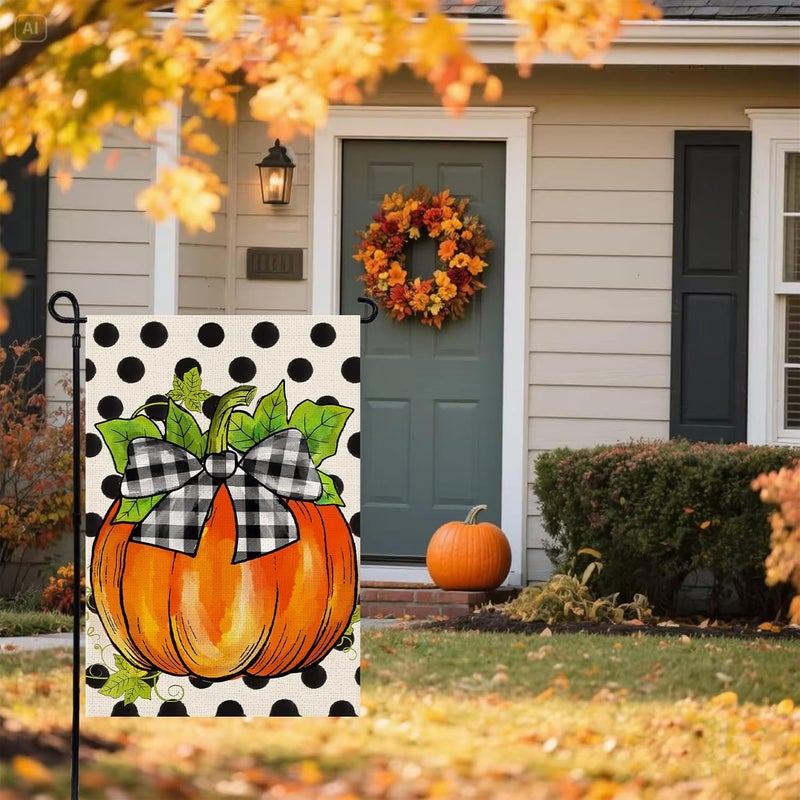 Agroon Hello Fall Pumpkin Garden Flag 12x18 Inch, Double Sided Autumn Thanksgiving Holiday Burlap Yard Flag for Outdoor Decoration - Image 2